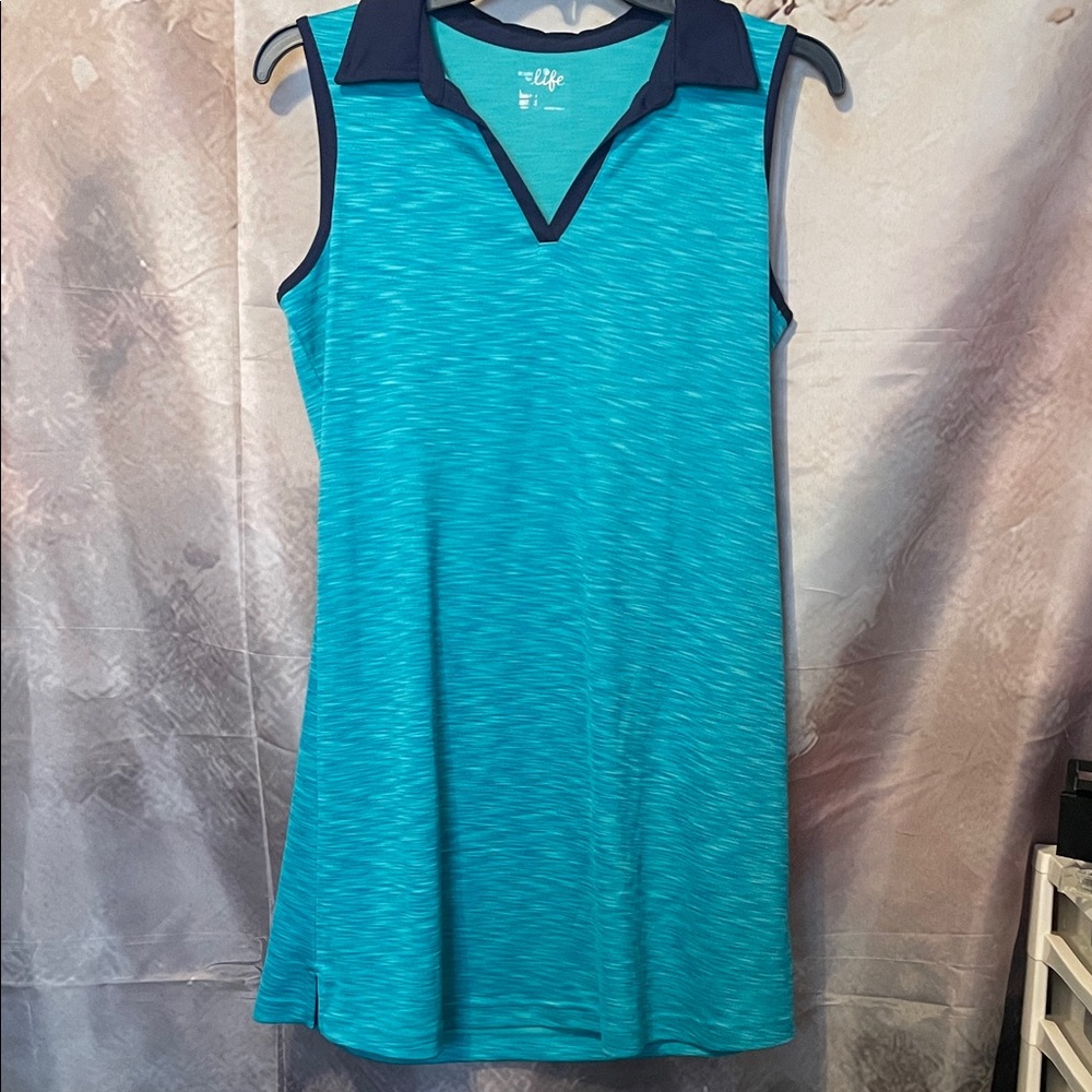 Made for Life Aqua and Navy Sleeveless Mini Dress